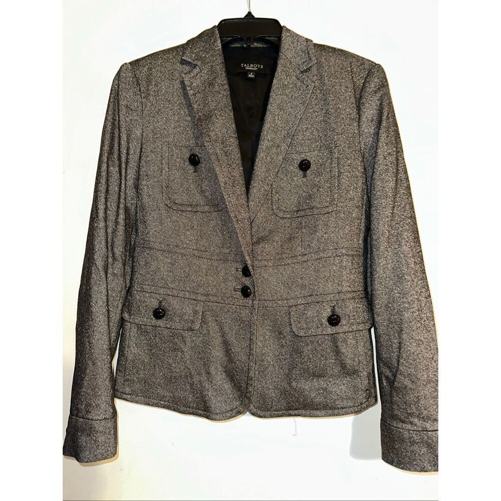 Talbots Blazer Womans 2 Origional Black Gray Wool Blend Regular Fit Suit Jacket